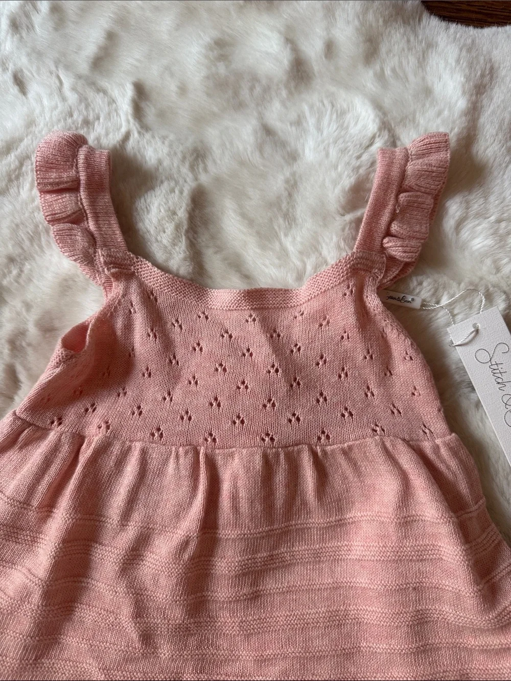 Pink Knit One-Piece with Ruffle Straps and Built in Bloomers